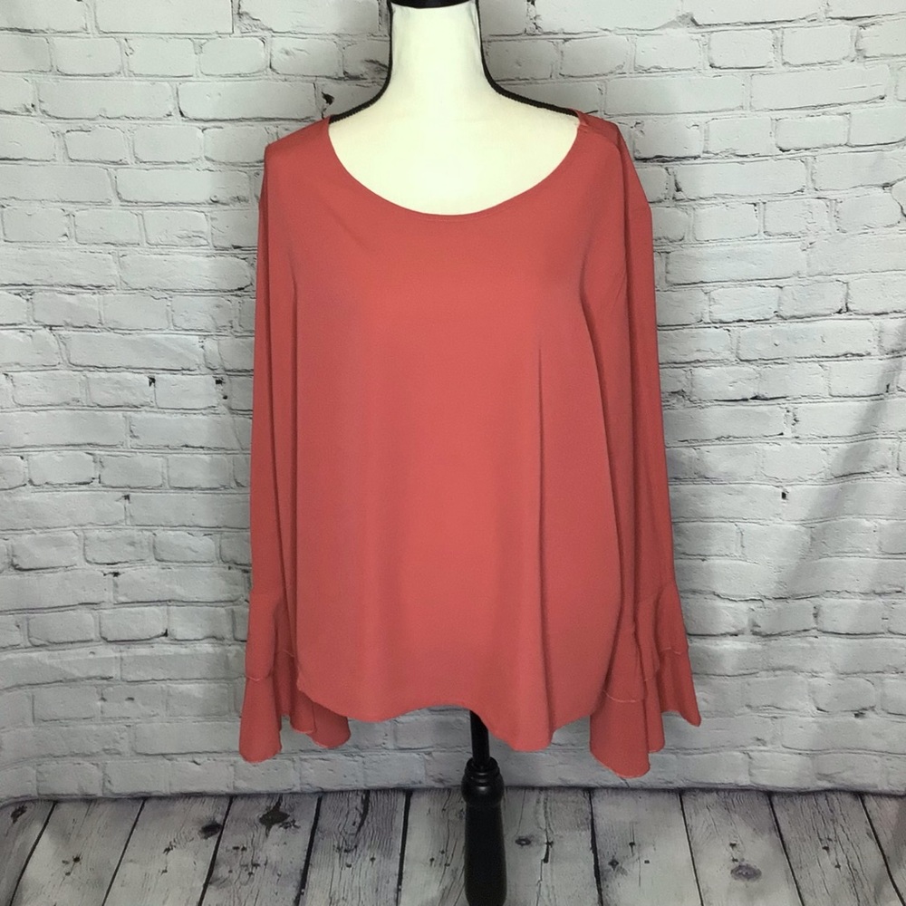 Shein Curve Terracotta Long Flutter Sleeve Crepe Top 4XL